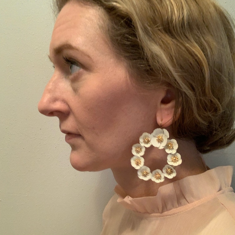 Metal floral hoop earrings